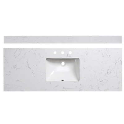 Dessus de meuble-lavabo en pierre d'ingénierie 60 po avec trou pré-percé pour robinet de 8 po