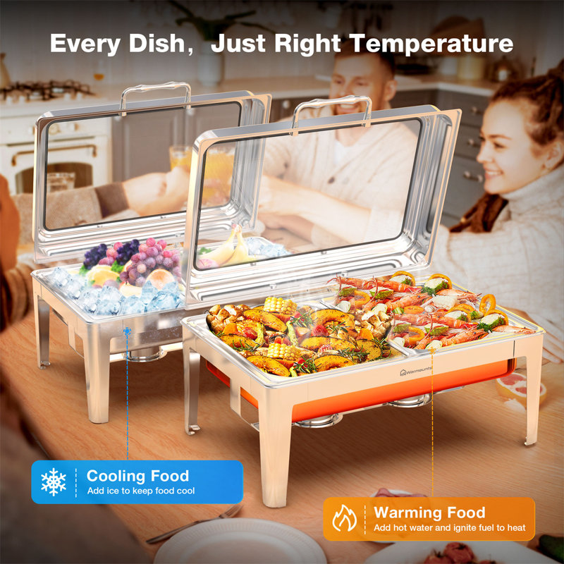 9.5QT Chafing Dish Buffet Set, Rectangular with Glass Lid, Chafers Serving Utensils(2 Half-Size)