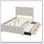 Lit plateforme double rembourré avec lit gigogne simple et 3 tiroirs, tissu en lin-1331093262