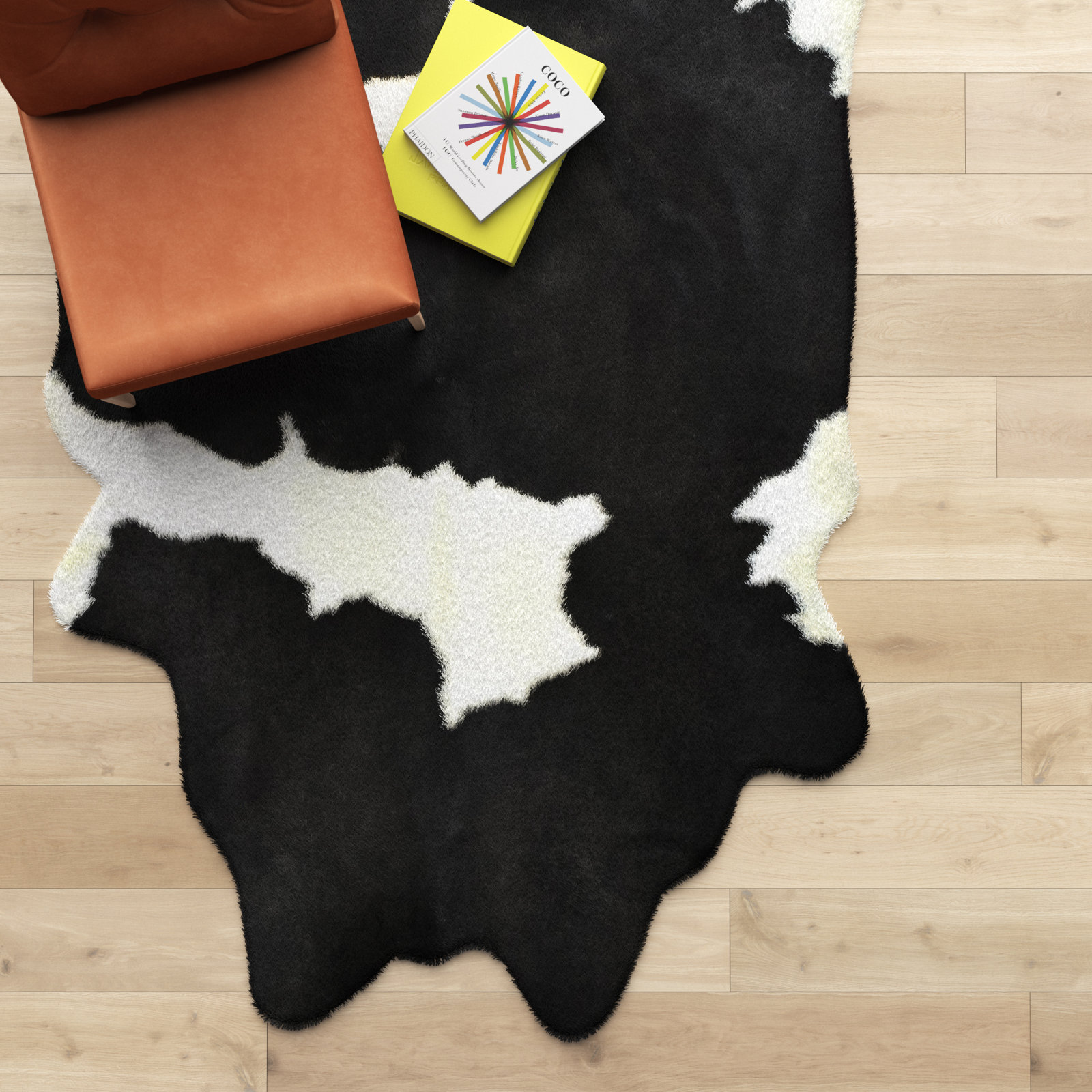 Charlize Whitish Black Handmade Cowhide Rug, 6' x 8'