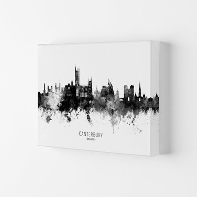 Canterbury England Skyline Black White City Name by Michael Tompsett - Print