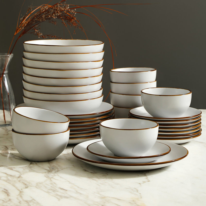 Brasa Dinnerware Set Stoneware, White, 32