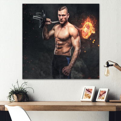 «Musclular Athletic» avec une haltère brûlante sur toile