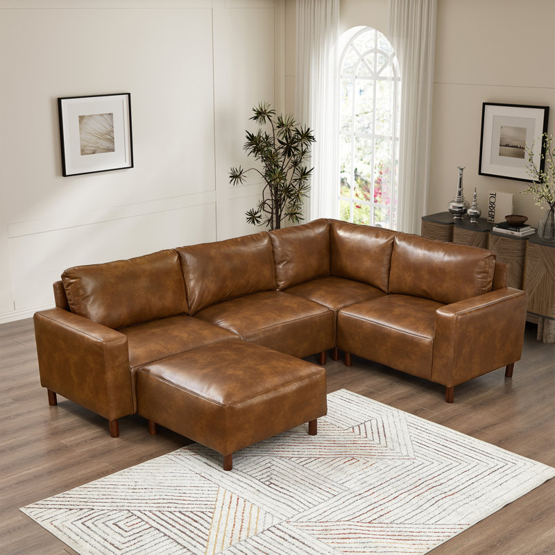 Canapé modulaire de luxe en tissu Pu, Similicuir brun
