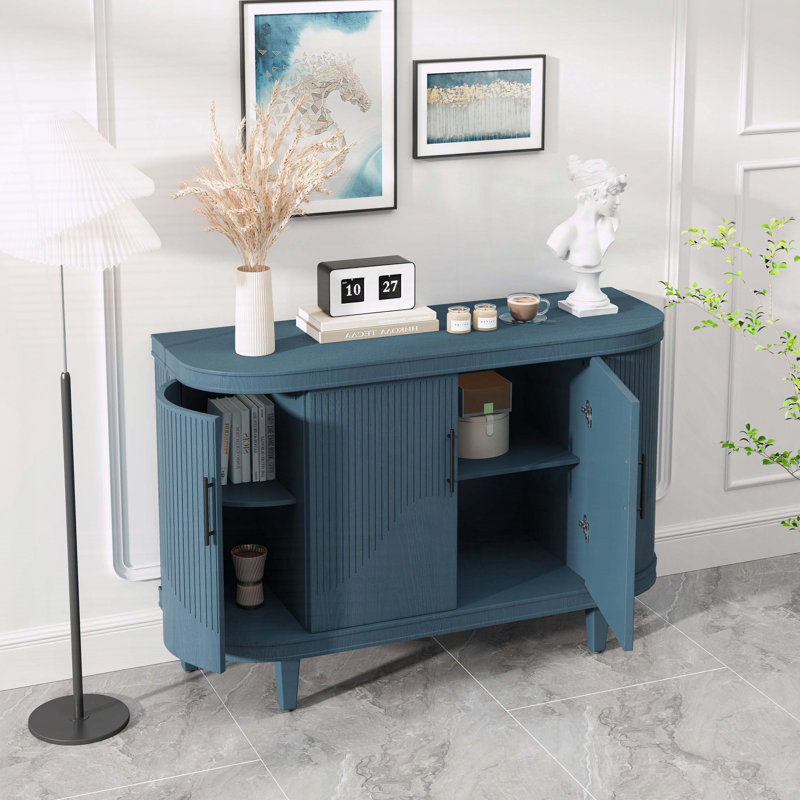 Buffet moderne courbé avec tablettes réglables, Bleu