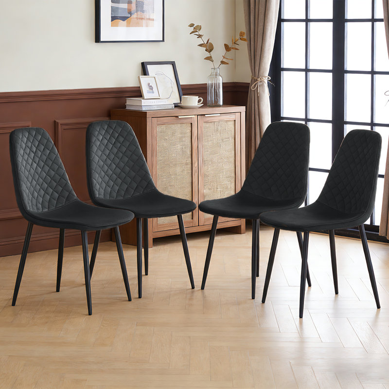 Kaylani Modern Upholstered Dining Chair, Black Velvet, Black, 4