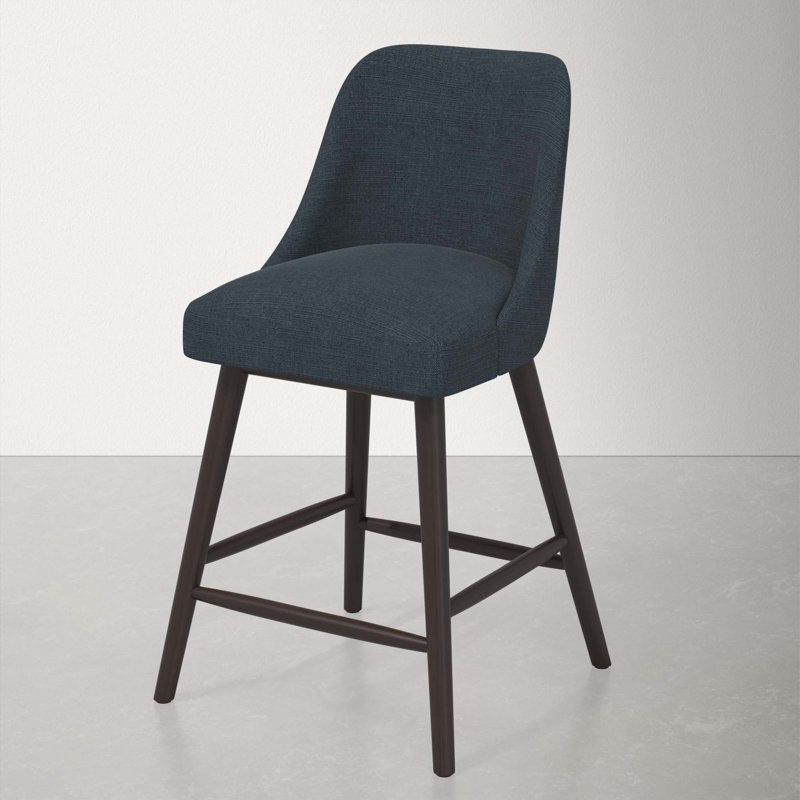 Tabouret Gallie, Espresso, Tabouret de comptoir (siège d'une hauteur de 27 p, Lin bleu marine classique