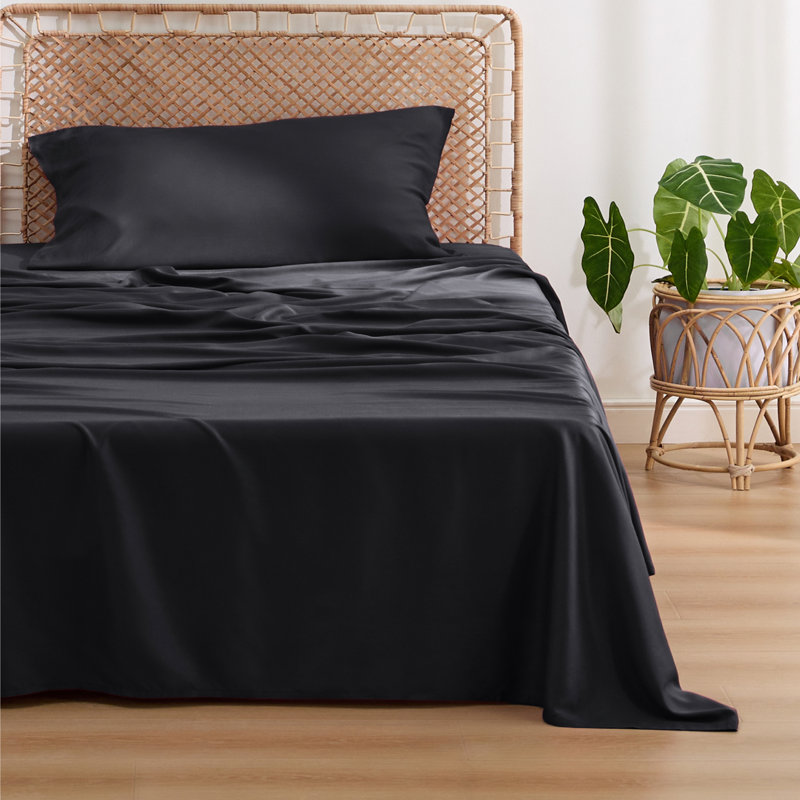 Essential Collection Cooling Rayon Derived from Bamboo Sheet Set, Black, Twin XL Sheet Set with 1 Pillowcase