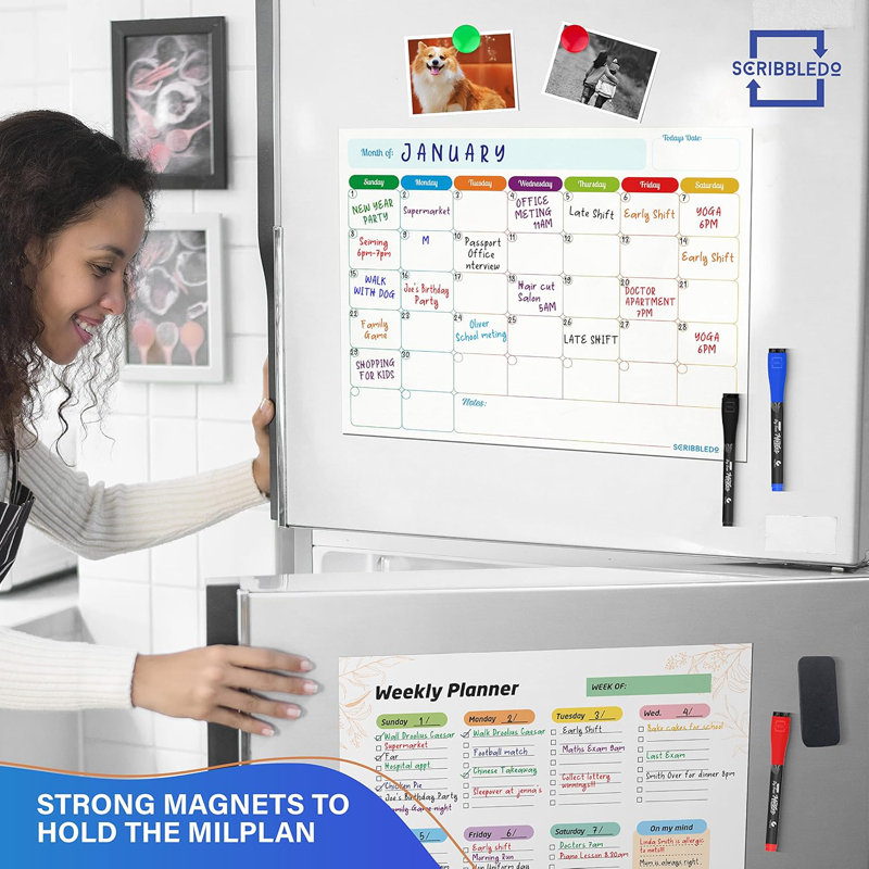 Monthly Planner Magnetic Whiteboard Refrigerator Calendar Dry Erase Weekly Planner 13” X 17”