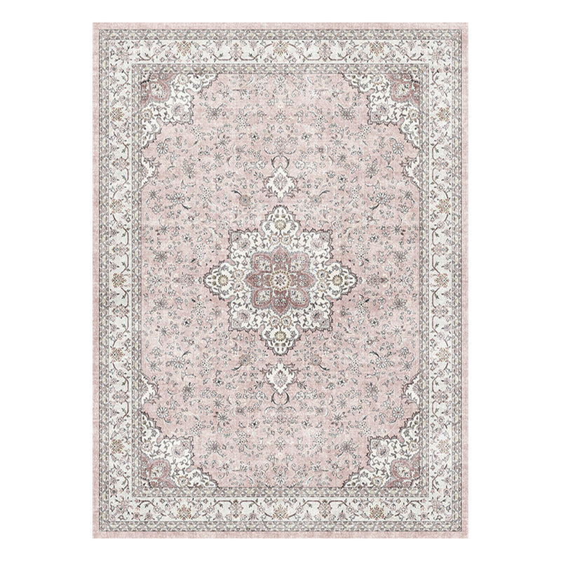Floral Pink Non-Slip Washable Area Rug, Rectangle 8' x 10'