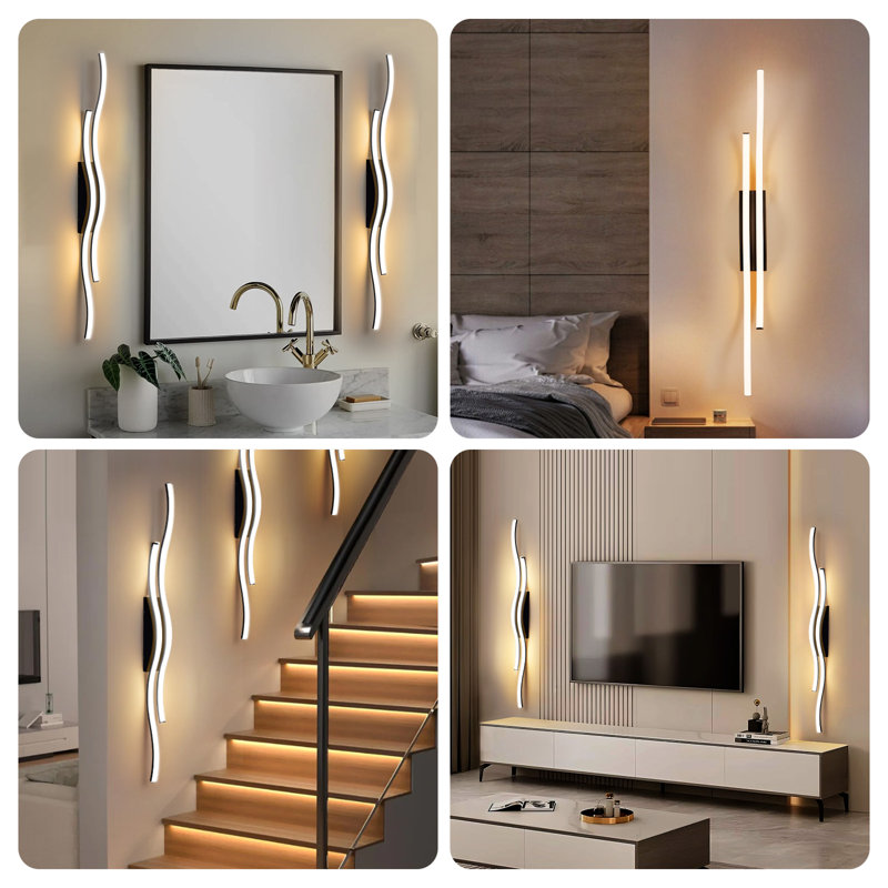 Appliques murales rechargeables sans fil à DEL noires avec télécommande, Noir, Ensemble de 2