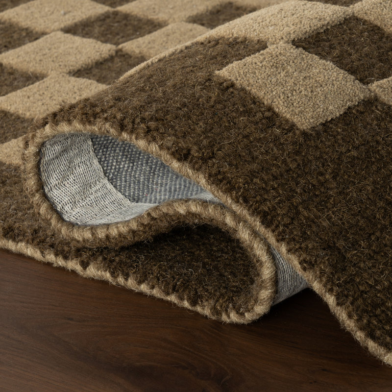 Linthea Modern Checkered Handmade Wool Rug, Rectangle 7'6" x 9'6"