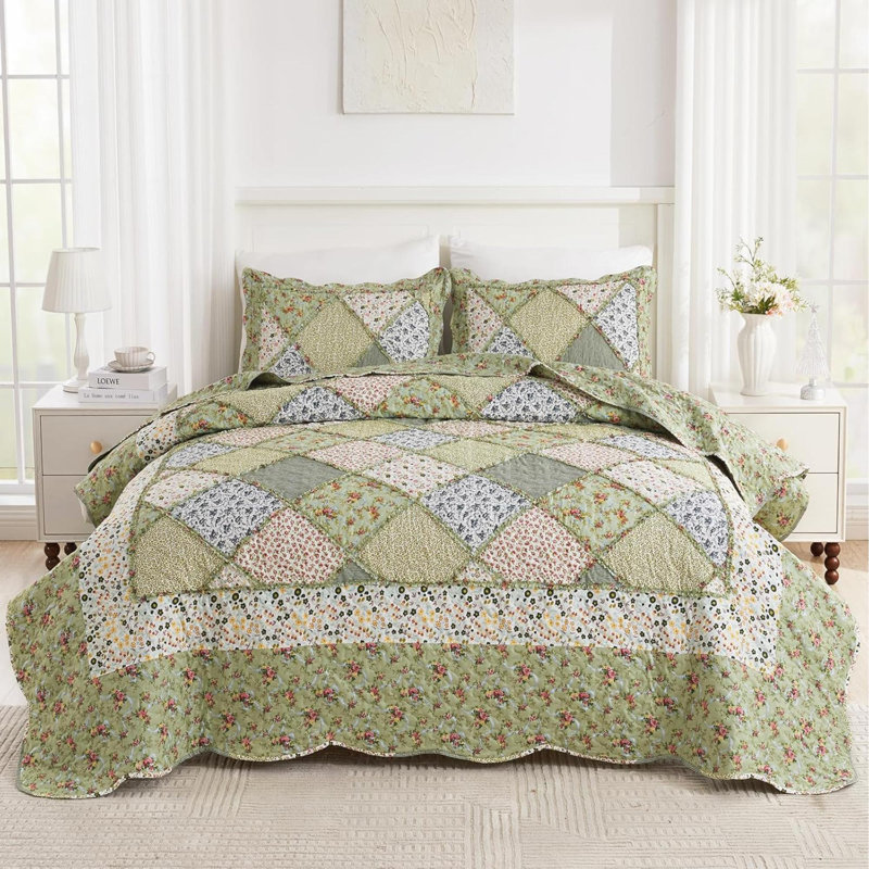 Ensemble de courtepointe pour grand lit double patchwork réversible, ensemble de couvre-lit matelassé réversible, ensemble de literie 3 pièces, édredon léger et surpiqué, ensemble de draps, 2 taies décoratives | Ensemble de courtepointe Patchwork, couvre-lit grand, courtepointe réversible, poids léger