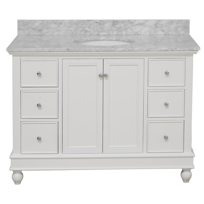 Ferdinand 48'' Single Bathroom Vanity with Top, White, Carrara Marble