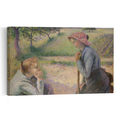 Deux jeunes paysannes, 1891-1892, estampe d'art mural contemporain abstrait impressionniste représentant un paysage