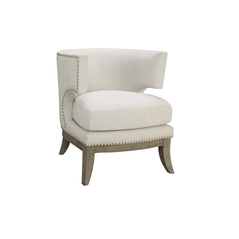 White Barrel Back Accent Chair with Nailhead Trim