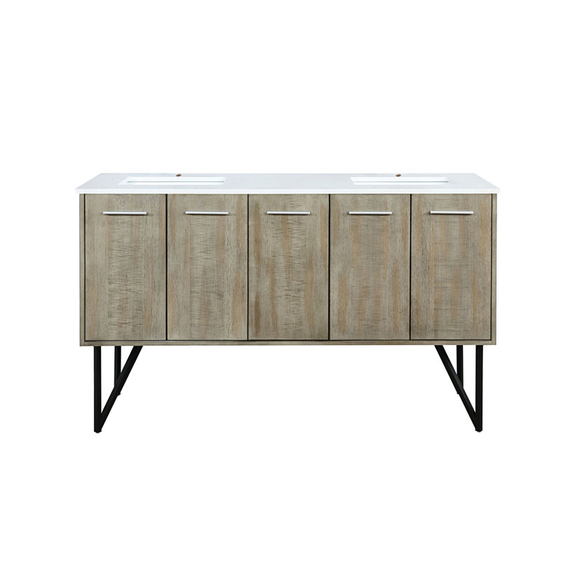 60 po X P 20 po Meuble-lavabo double D 4 portes avec plateau en quartz blanc, 60"