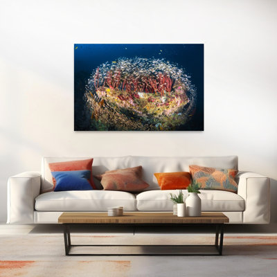 «Vibrant Coral Fish School Colorful Vibrant Fish Landscape Nature», reproduction d'art murale