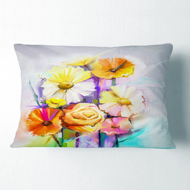 Coussin décoratif avec imprimé floral jaune et rose Gerbera