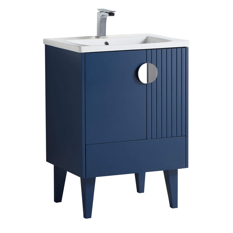 Ensemble de meuble-lavabo simple 24 po Saimah, Bleu marine, Chrome poli