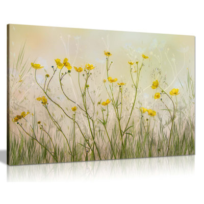 Panther Print Fine Art Prints Yellow Flowers Floral Garden Artistic Framed Canvas Prints, Pictures for Home Walls, Bedroom, Living Room & Bathroom Decor 1 Piece Wrapped Canvas Wall Art