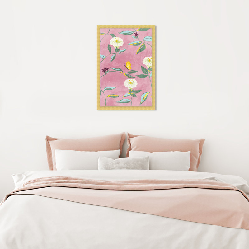 Floral Spring Tapestry Pattern by Birch Lane™ - Picture Frame Print, Gold, 26" H x 18" W
