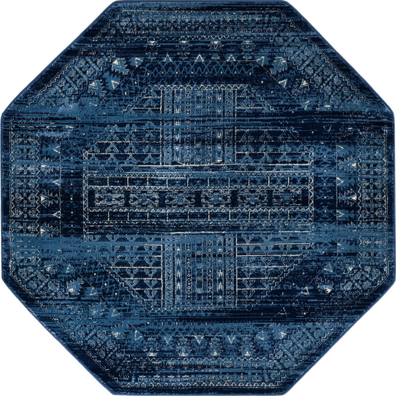 Tapis oriental bleu Angeliya, Octogone 5 pi x 5 pi