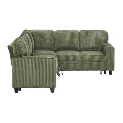 81" L-shaped Corduroy Upholstered Sectional Sofa Bed with Reversible Pull-Out Sleeper, Underseat Storage and USB Ports
