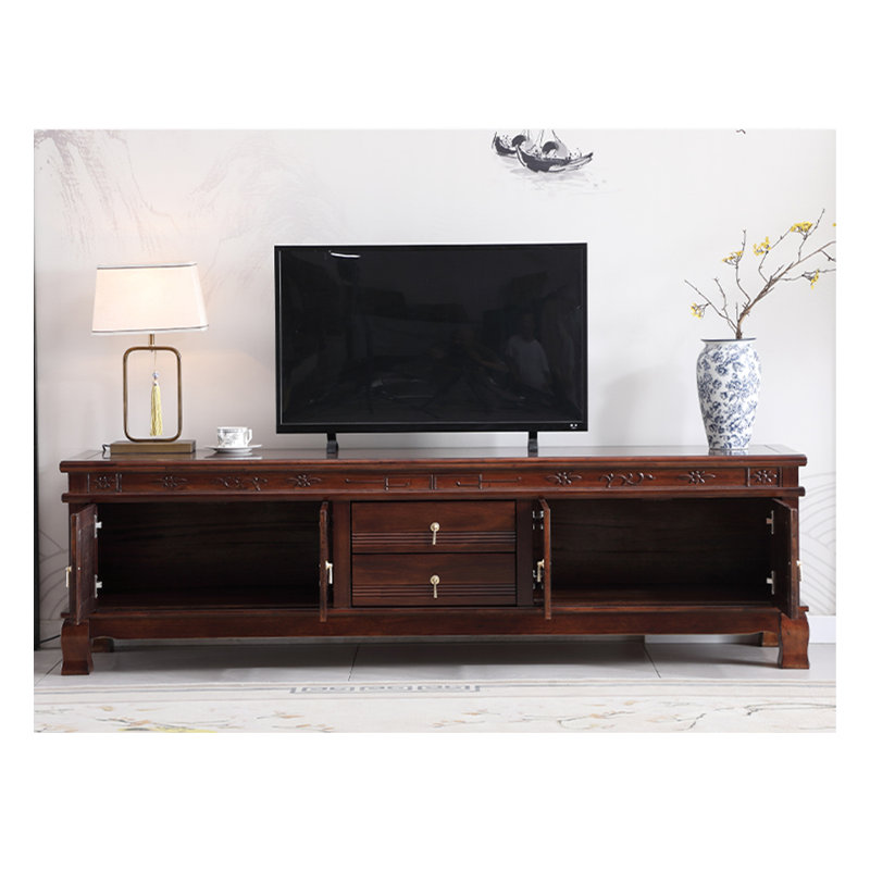 Console média en bois chinois de style chinois avec armoires et tiroirs de rangement centraux