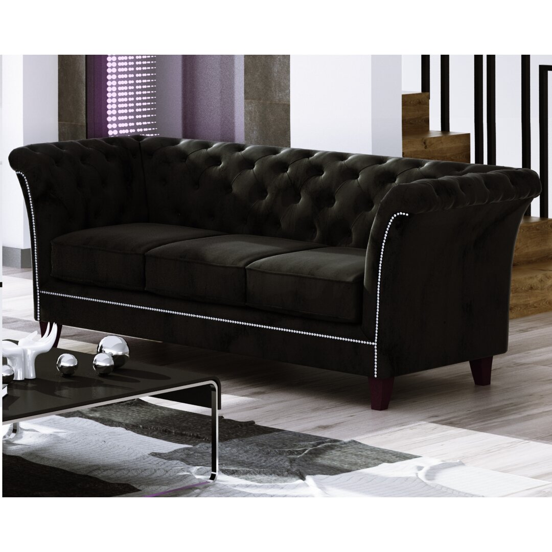 Chesterfield Darlana Sofa 3-Sitzer aus Samt-Stoff mit Holzfüßen