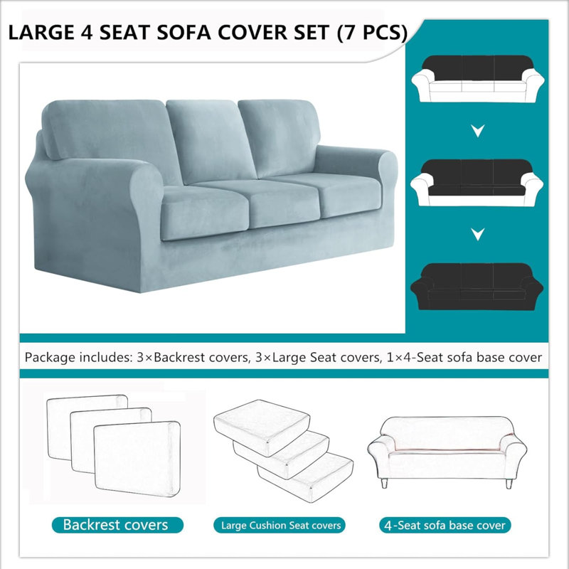 Sofa Cover With Separate Seat Cushions And Backrests Stretch Velvet Sofa Slipcover Couch Covers Furniture Protector Split Combined (3-Seat Set 7 PCS)