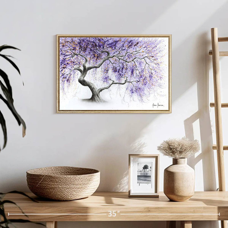 Arbre de prospérité mauve, 19 po x 13 po, Cadre flottant en bois naturel