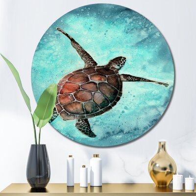 Colorful Sea Turtle Swimming In The Ocean - Nautical & Coastal Metal Circle Wall Art -  East Urban Home, 5E4234563E044F6B94467B69D4594F5D