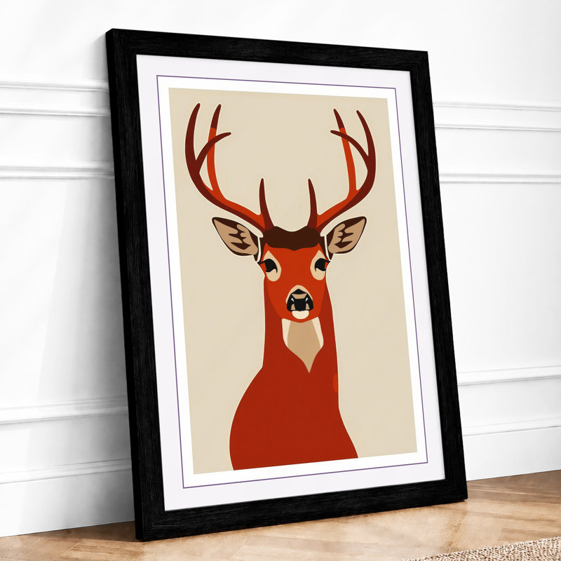 Deer in Geometry Geometric - Framed Print, A2 - 59.4 x 42.0 cm, Black