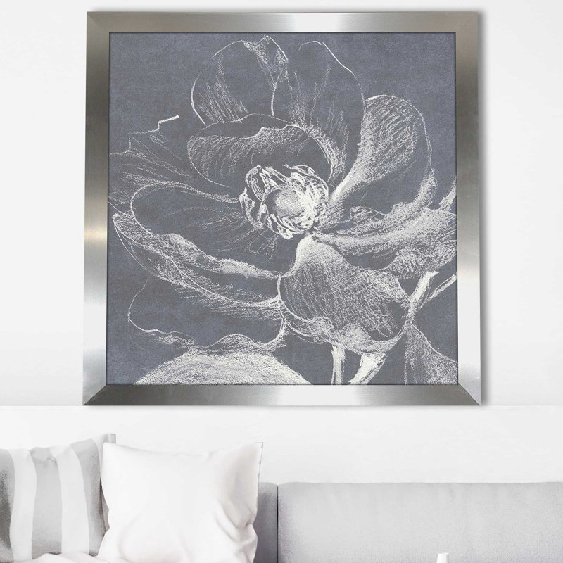 «Neutral Floral Dessin II (Square)» par Lanie Loreth, reproduction, Encadrement argenté, H 31,5 po x l 31,5 po x P 1 po