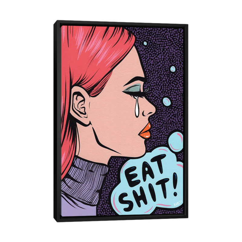 « manger it comic fille », impression sur toile, H 26 po x l 18 po x P 1,5 po, Toile avec cadre noir, Pas de tapis