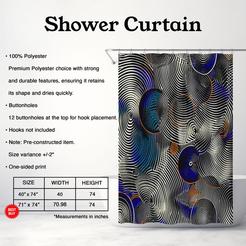 Rideau de douche standard 1 pièce Frodin, H 74 po x l 71 po