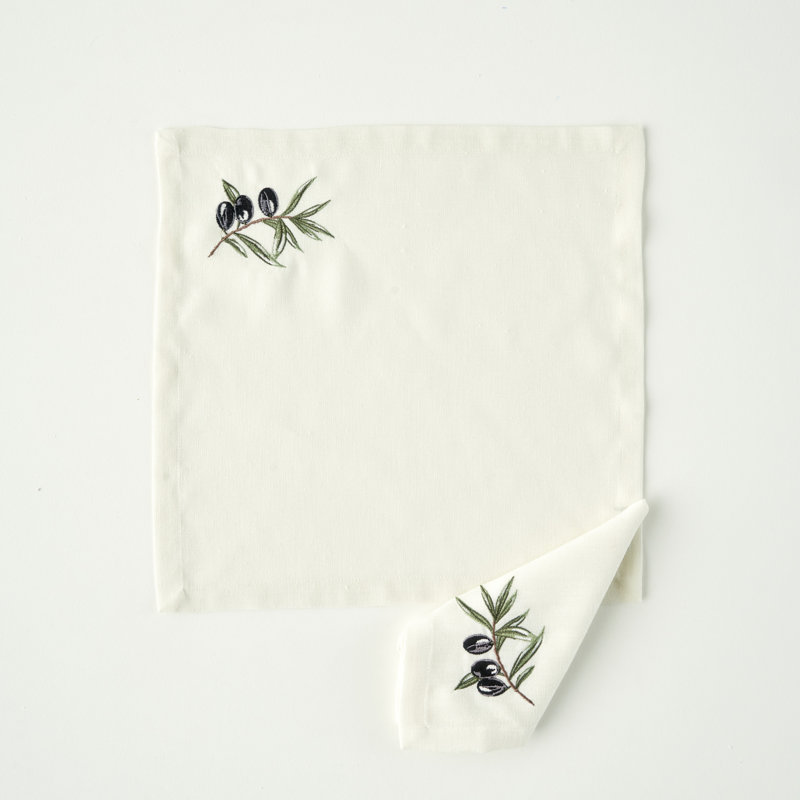 Serviette olive brodée