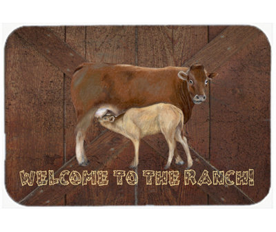 Caroline's Treasures Welcome to the Ranch with the Cow and Baby Glass Cutting Board