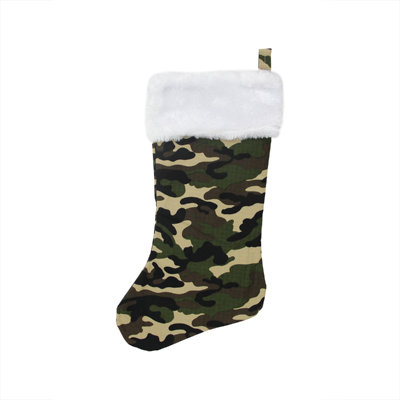 Chaussette de Noël 18 po à motif camouflage blanc et vert