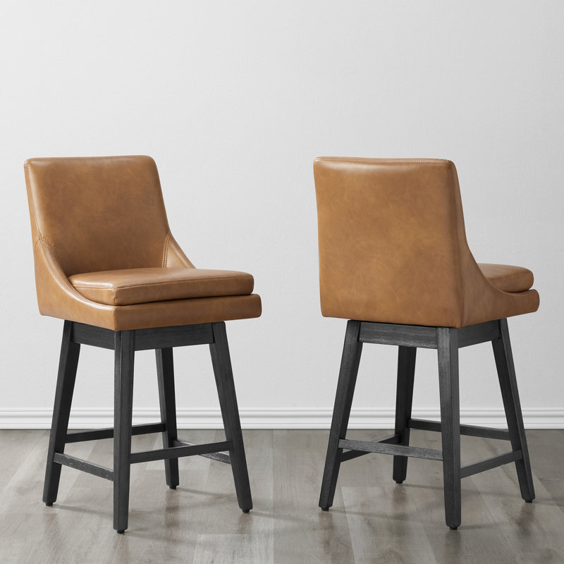 Aleksy Swivel Upholstered Counter Stool with Solid Wood Frame, Counter Stool (26.5" Seat Height), Camel