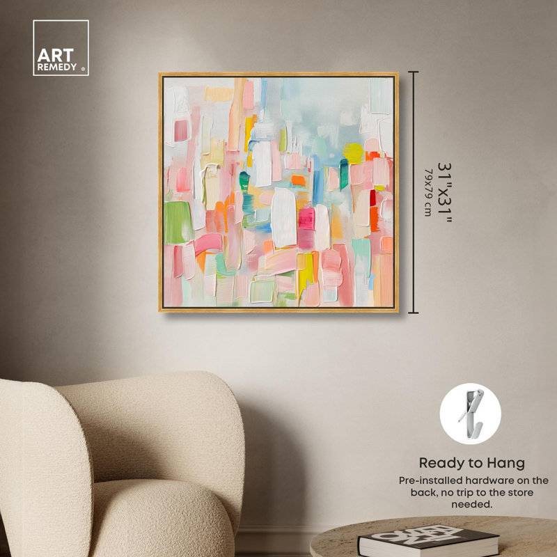 Color Symphony I Canvas Spring Abstracts by Art Remedy, 31" H x 31" W, Framed Print without Mat, Gold