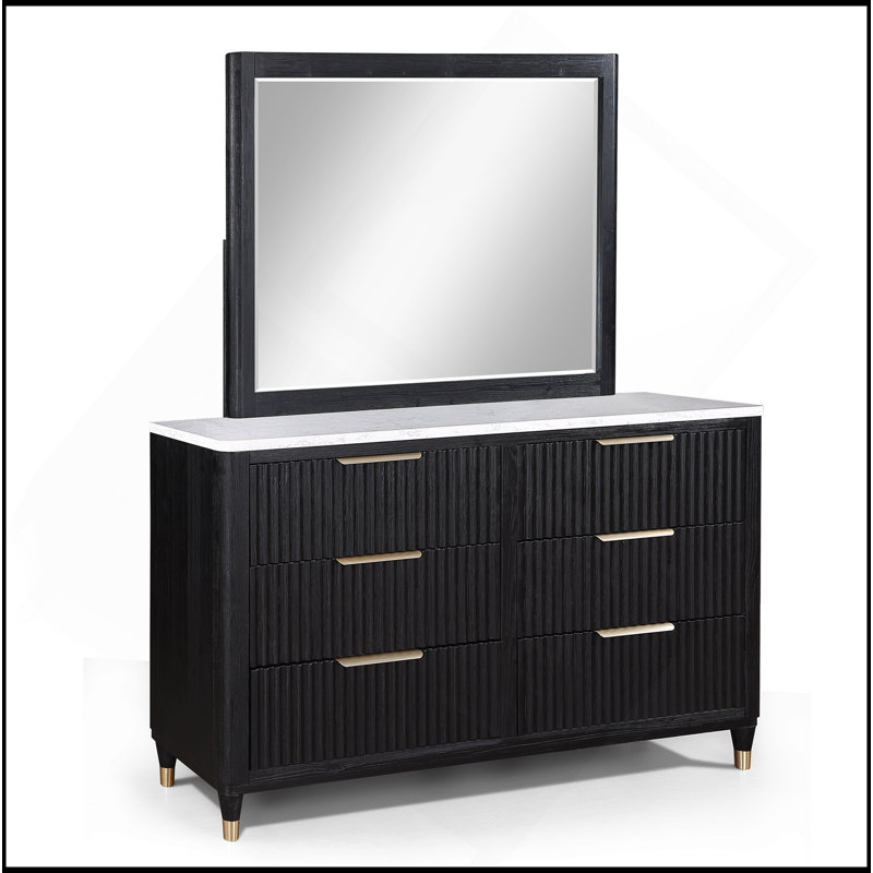Esthétique moderne avec finition noire et amplement d'espace de rangement Six tiroirs 1 pièce Commode en pierre reconstituée avec quincaillerie entièrement en laiton