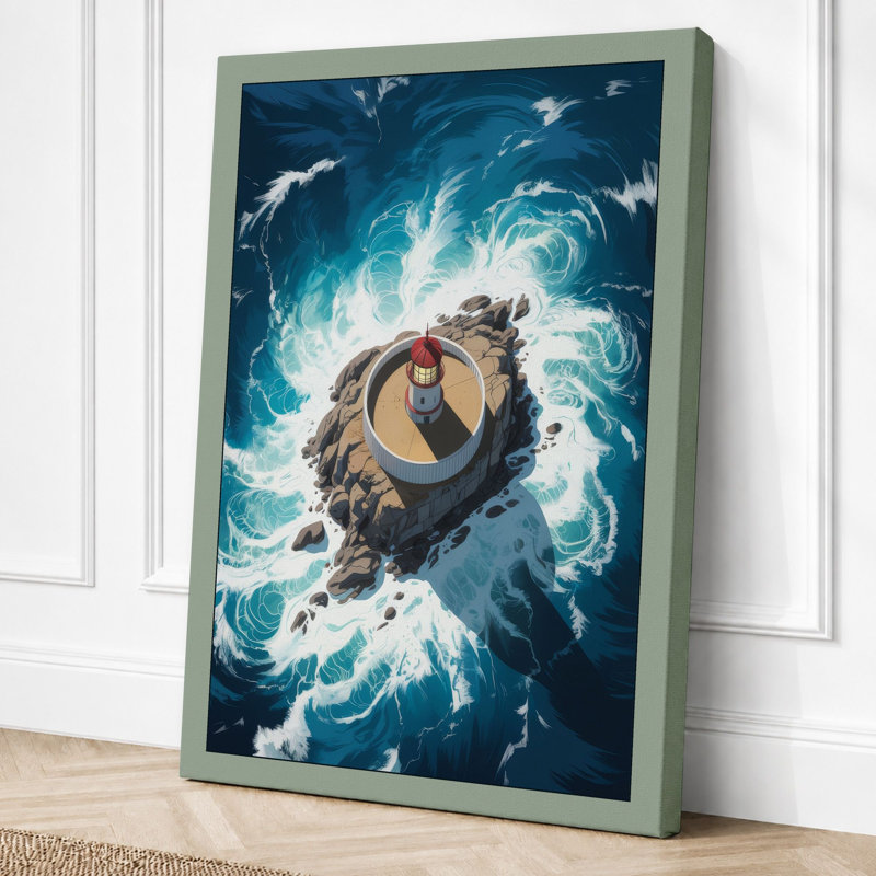 Drifting Turtle Coastal - Wrapped Canvas, 36x24 - 91.4 x 61.0 cm, Sage Border