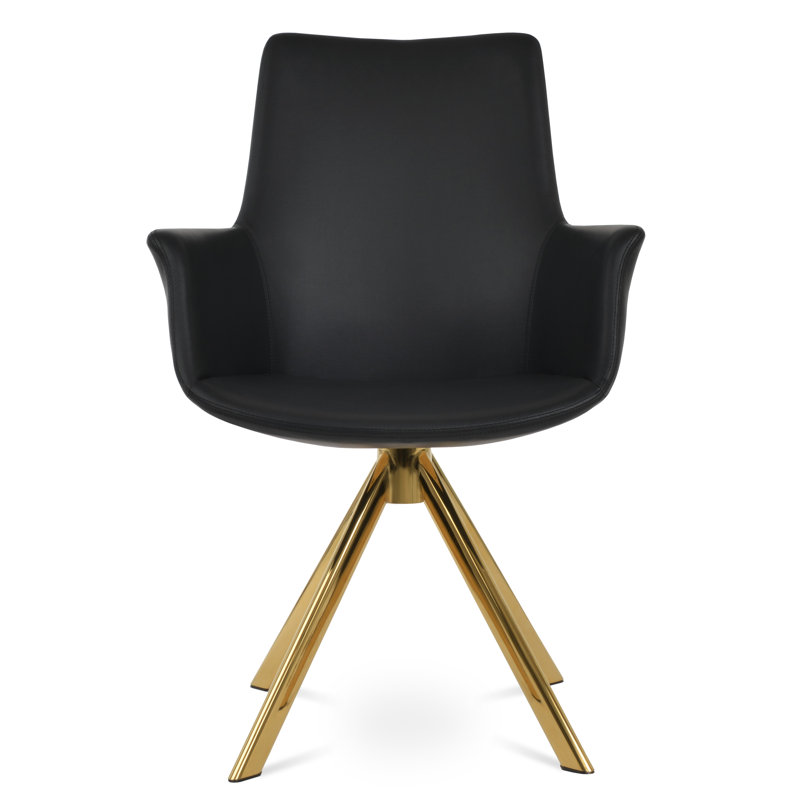 Chaise avec accoudoirs rembourrée, Doré, Gris foncé