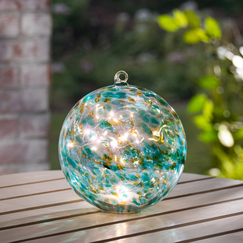 Élégante sphère de verre soufflée à la main illuminée de 8 pouces avec globe émeraude et minuterie automatique, Vert