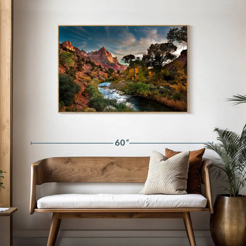 Paysage de Sion, Cadre flottant en bois naturel, 43 po x 29 po