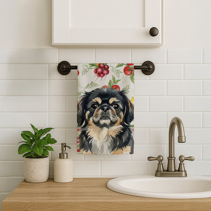Black and Tan Pekingese Vegetables Kitchen Towel, Black/Tan Pekingese