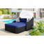 Lit de bronzage d'extérieur 79,9 po avec auvent réglable, lit double, lit de repos en rotin PE, osier noir et coussin bleu-1011272190