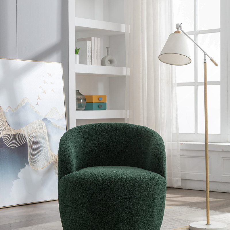 Teddy Fabric Swivel Accent Armchair Barrel Chair With Sturdy Black Powder Coating Metal Ring For Comfortable And Versatile Seating